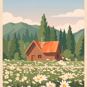 Casa en Lago Espejo Chico, Patagonia Argentina, rodeada de flores y naturaleza.