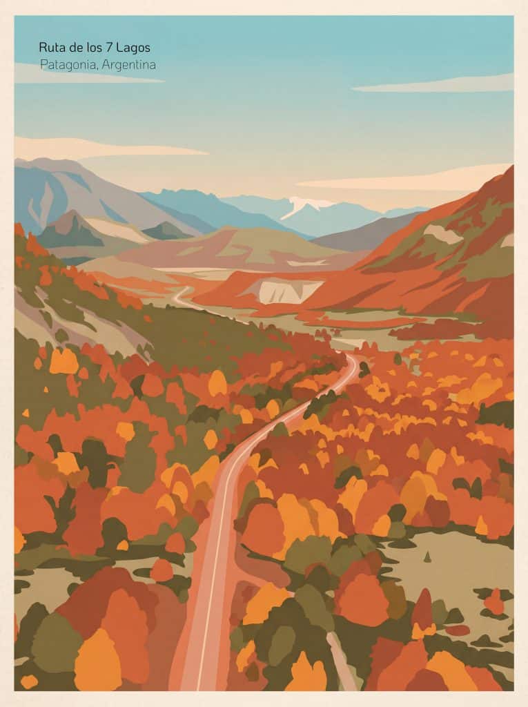 Ruta de los 7 Lagos en Patagonia, Argentina, paisaje otoñal.