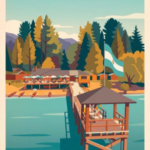 Muelle en San Martín de los Andes rodeado de naturaleza y lagos.