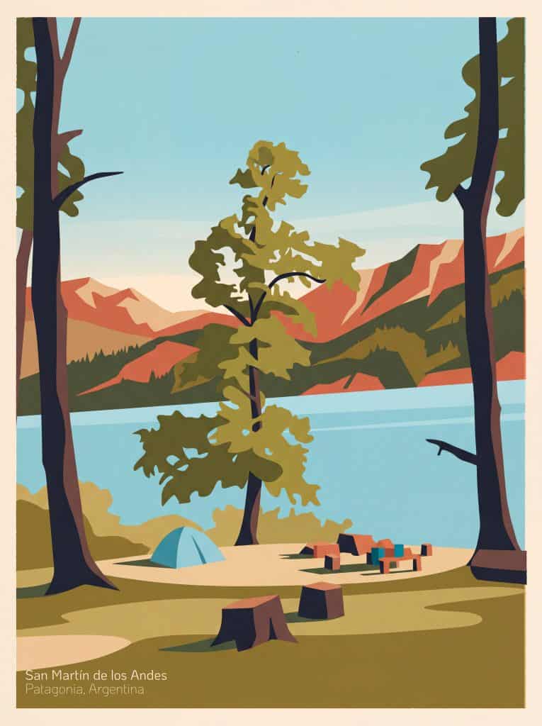 Paisaje de San Martín de los Andes con lago y montañas en Patagonia, Argentina.